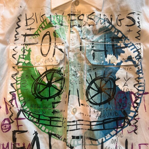Snowmilk Streetwear White Work Shirt Painted w/Original Snowmilk Design - Picture 6 of 9